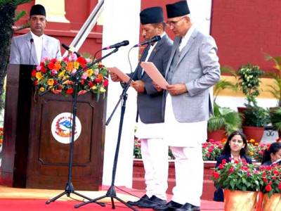 उपप्रधानमन्त्रीमा सिंह र पौडेलद्वारा शपथग्रहण