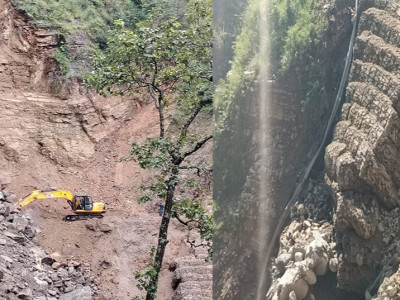 अविरल वर्षापछि गगने खोलामा पहिरो, सवारी आवागमन रोकियो